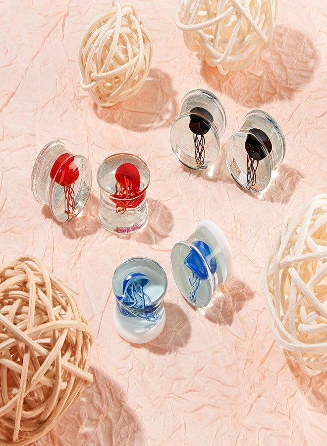 Qmcandy 6pcs Glass Jellyfish Ear Plugs Stretching Piercing Tunnels for Ear Gauges 0g-5/8 inch (B 9/16"(14mm)) - Image 5